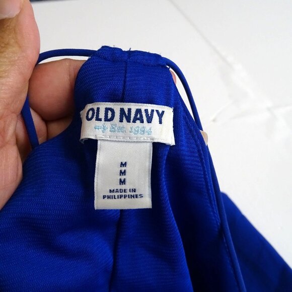 Old Navy Blue T-strap Maxi Dress Women Size M V-Neck Spaghetti Straps Party - Picture 4 of 10